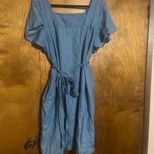 Denim dress with tie belt. Lane Bryant